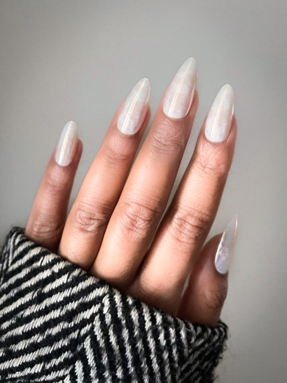 Crystal Sky Pearl White Press On Nails | Long Almond | Glossy Bridal Nails